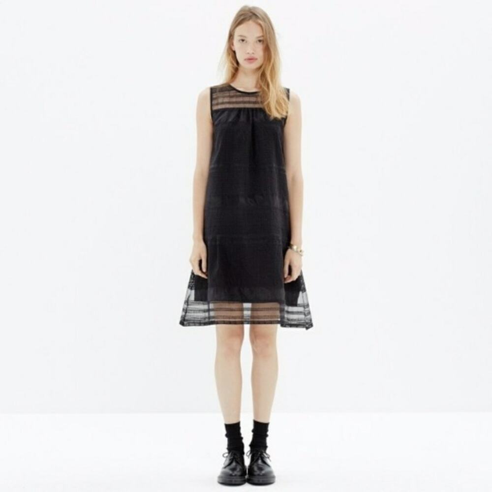 Madewell Dusk Sheer Striped Sleeveless Lined Dress in Black Size 10